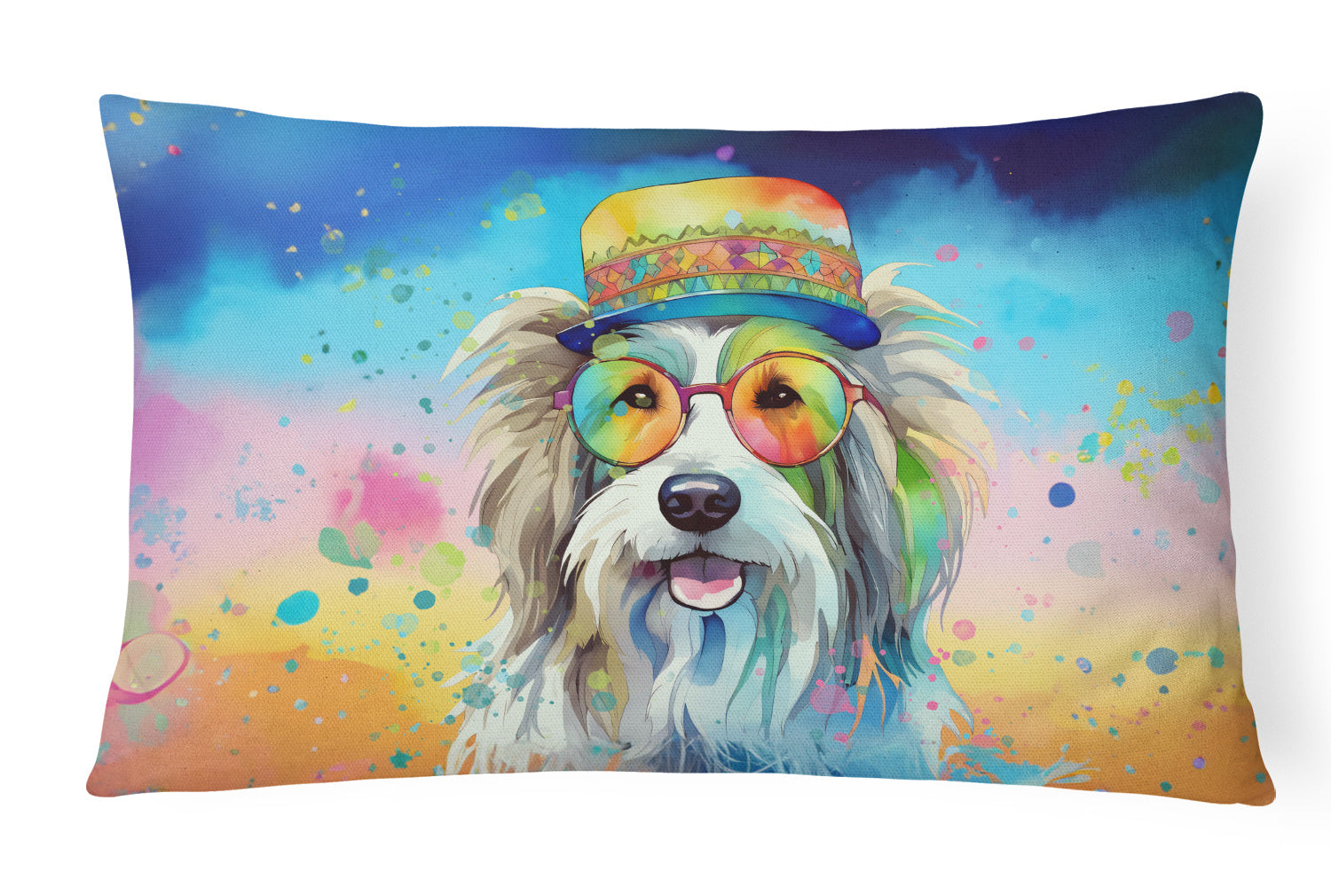 Hippie Dawg Throw Pillow Throw Pillow for Indoor Couch Bed Outdoor Patio Washable, Bearded Collie 2457,12Hx16W