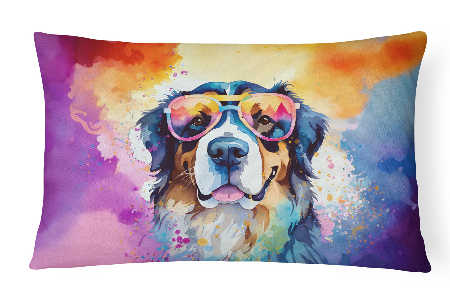 Hippie Dawg Throw Pillow Throw Pillow for Indoor Couch Bed Outdoor Patio Washable, Bernese Mountain Dog 2460,12Hx16W