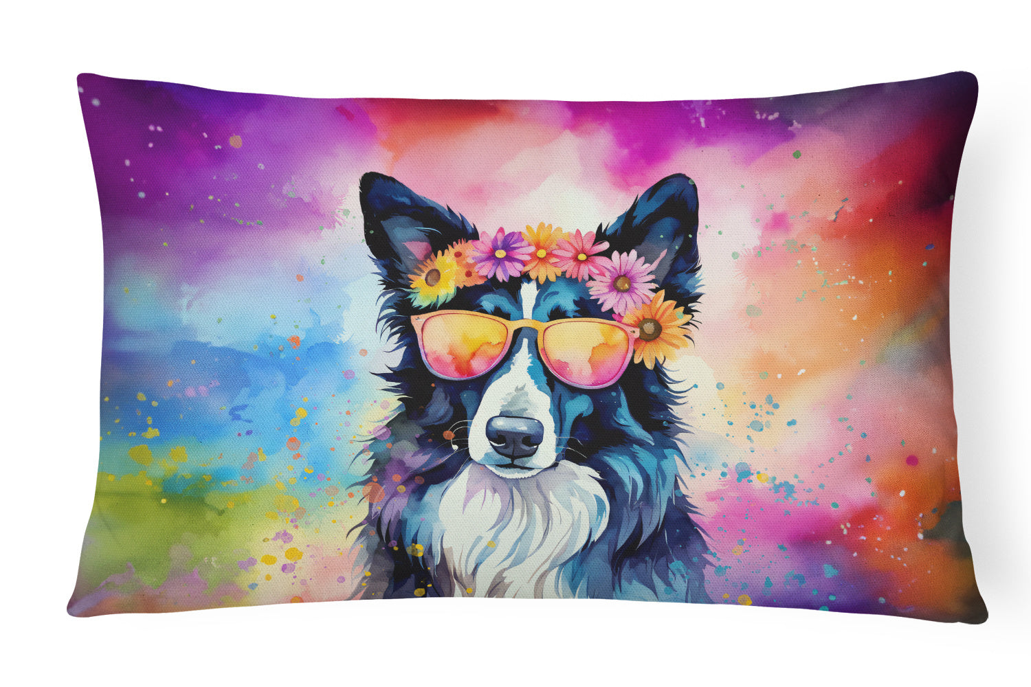 Hippie Dawg Throw Pillow Throw Pillow for Indoor Couch Bed Outdoor Patio Washable, Border Collie 2466,12Hx16W