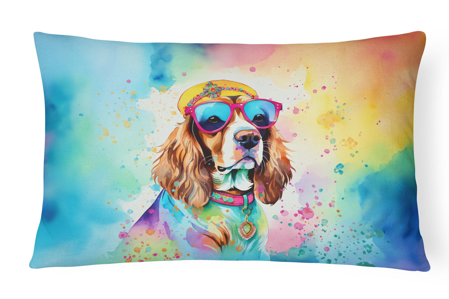 Hippie Dawg Throw Pillow Throw Pillow for Indoor Couch Bed Outdoor Patio Washable, Cavalier Spaniel 2484,12Hx16W