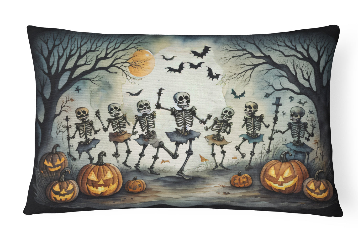 More Spooky Halloween Throw Pillow Throw Pillow for Indoor Couch Bed Outdoor Patio Washable, Dancing Skeletons 2236,12Hx16W