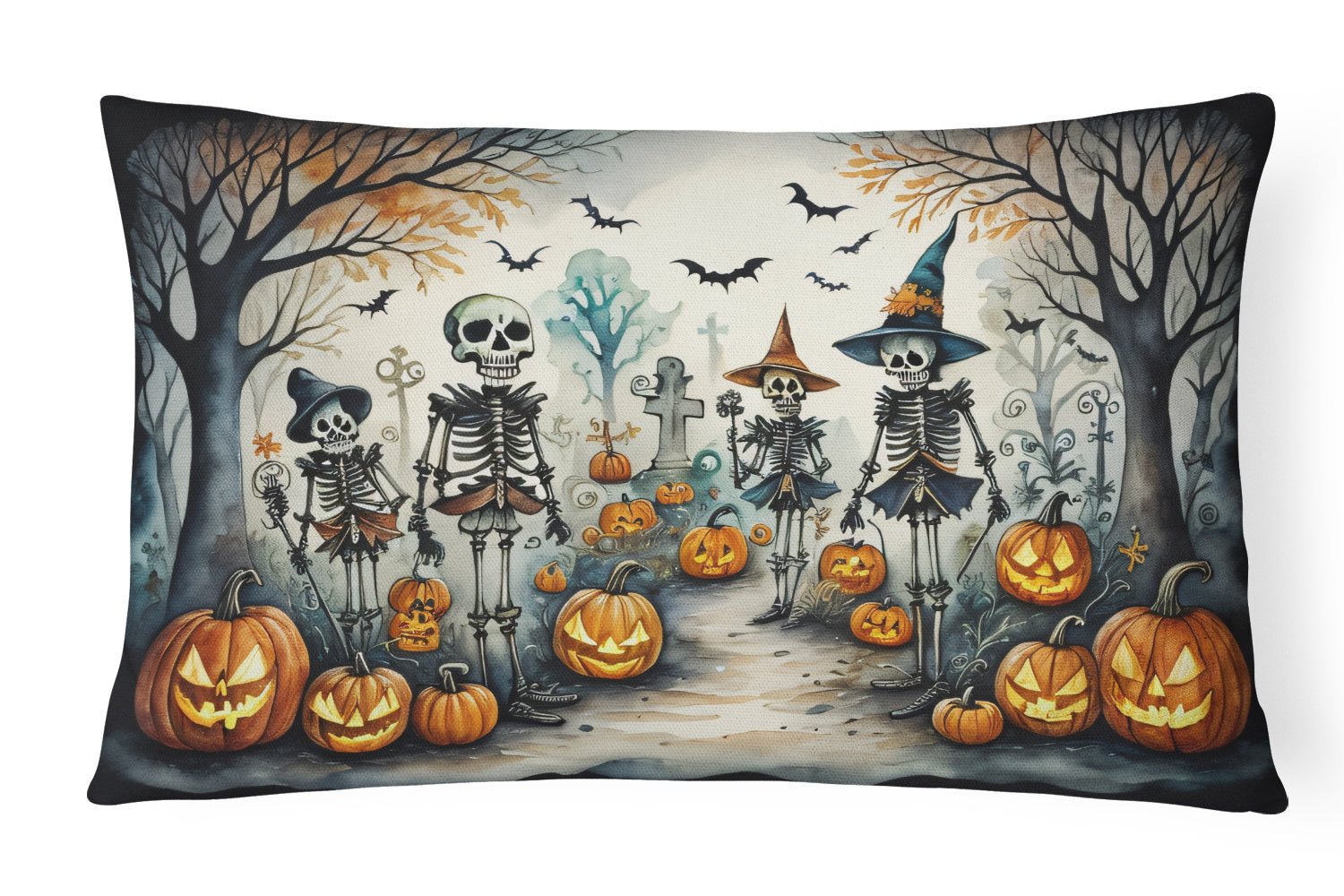 More Spooky Halloween Throw Pillow Throw Pillow for Indoor Couch Bed Outdoor Patio Washable, Calacas Skeletons 2225,12Hx16W