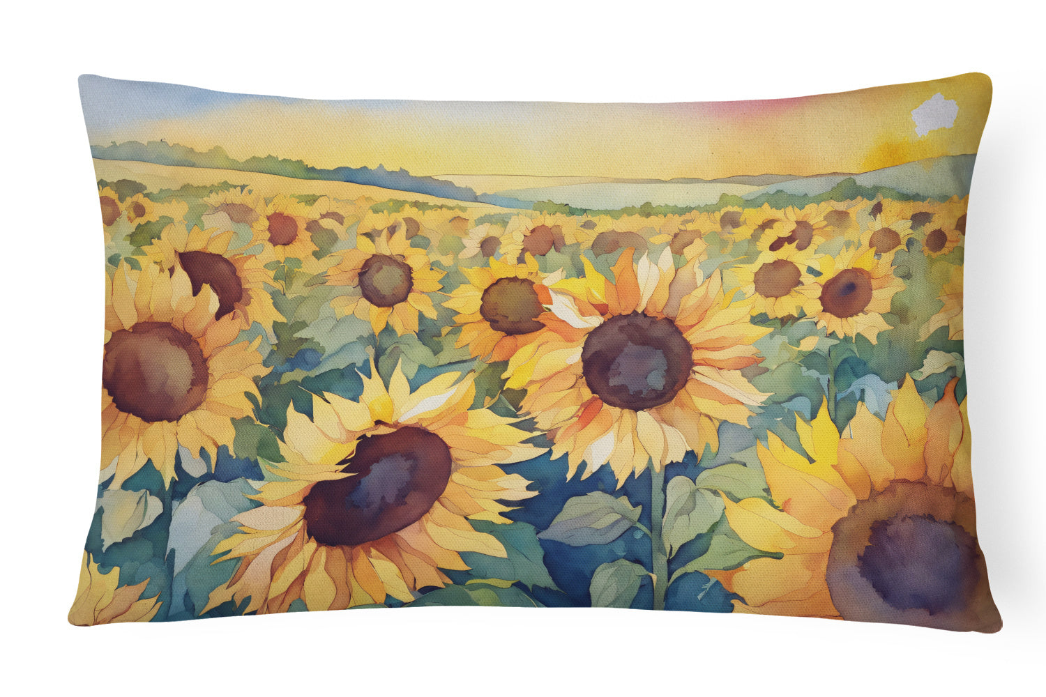 State Watercolor Flowers Throw Pillow Throw Pillow for Indoor Couch Bed Outdoor Patio Washable, Kansas Sunflowers 1653,12Hx16W