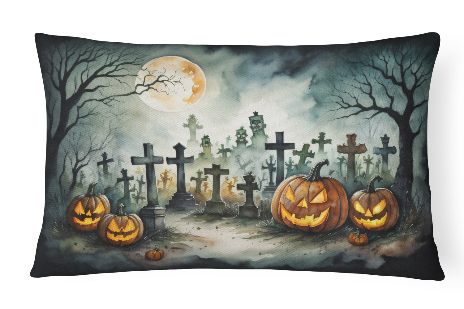 More Spooky Halloween Throw Pillow Throw Pillow for Indoor Couch Bed Outdoor Patio Washable, Graveyard 2216,12Hx16W