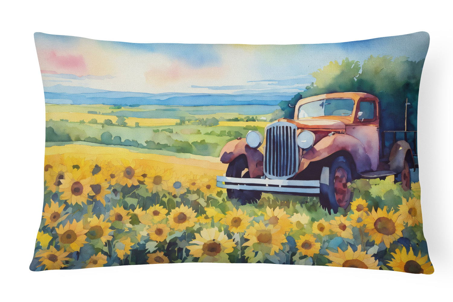 State Watercolor Flowers Throw Pillow Throw Pillow for Indoor Couch Bed Outdoor Patio Washable, Kansas Sunflowers 1654,12Hx16W