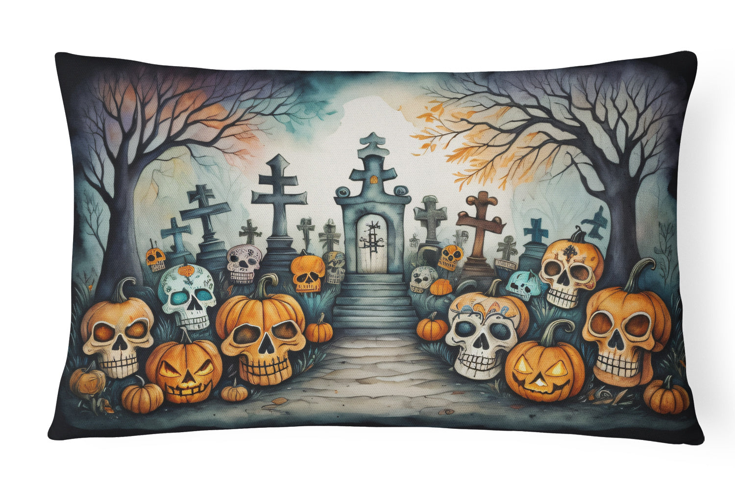 More Spooky Halloween Throw Pillow Throw Pillow for Indoor Couch Bed Outdoor Patio Washable, Calaveras Sugar Skulls 2234,12Hx16W