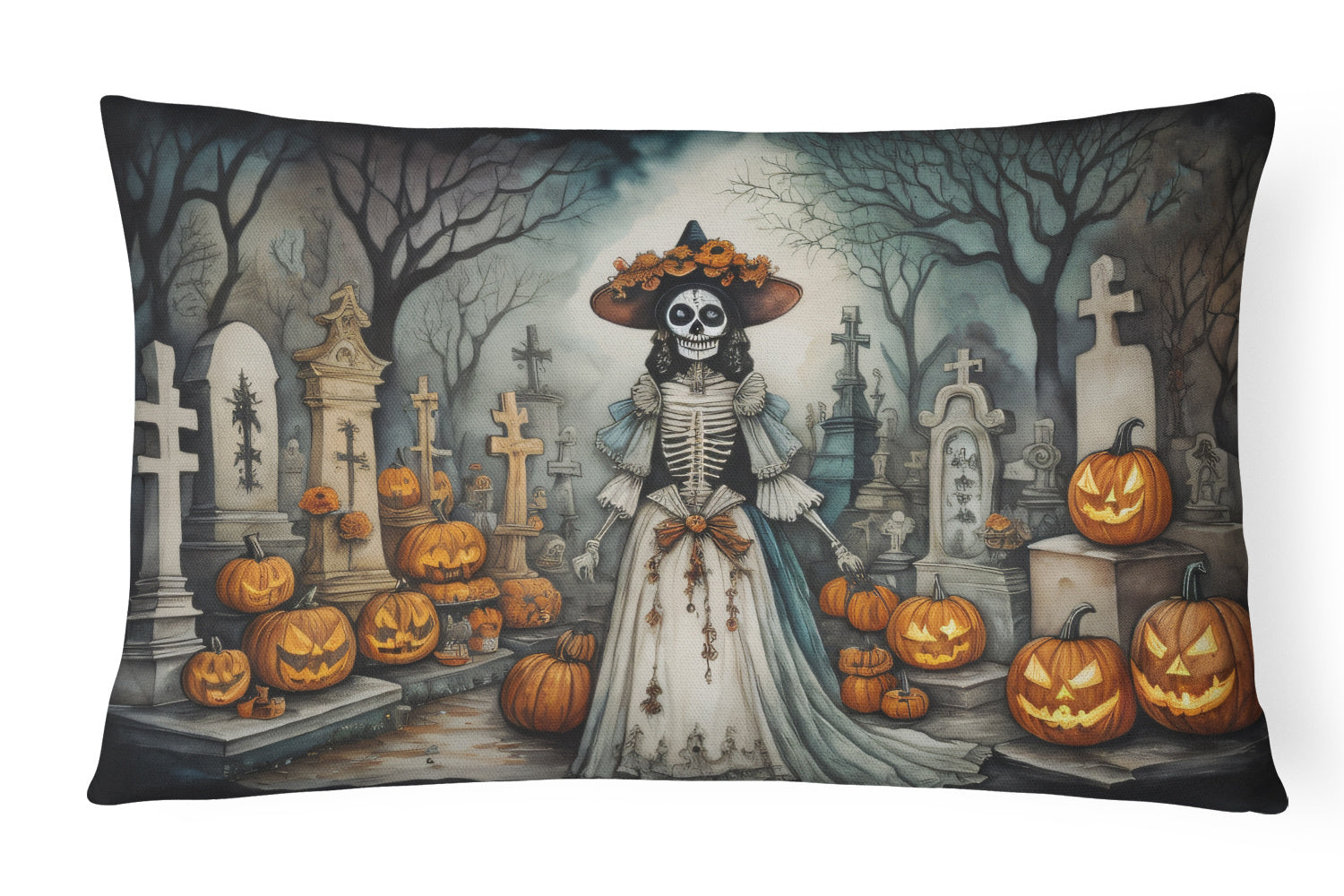 More Spooky Halloween Throw Pillow Throw Pillow for Indoor Couch Bed Outdoor Patio Washable, La Catrina Skeleton 2250,12Hx16W