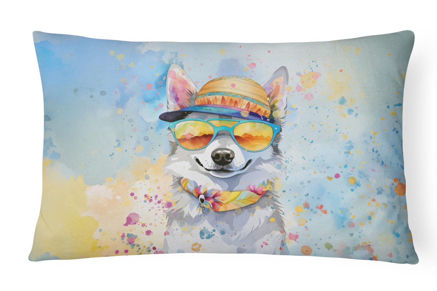 Hippie Dawg Throw Pillow Throw Pillow for Indoor Couch Bed Outdoor Patio Washable, Alaskan Klee Kai 2451,12Hx16W