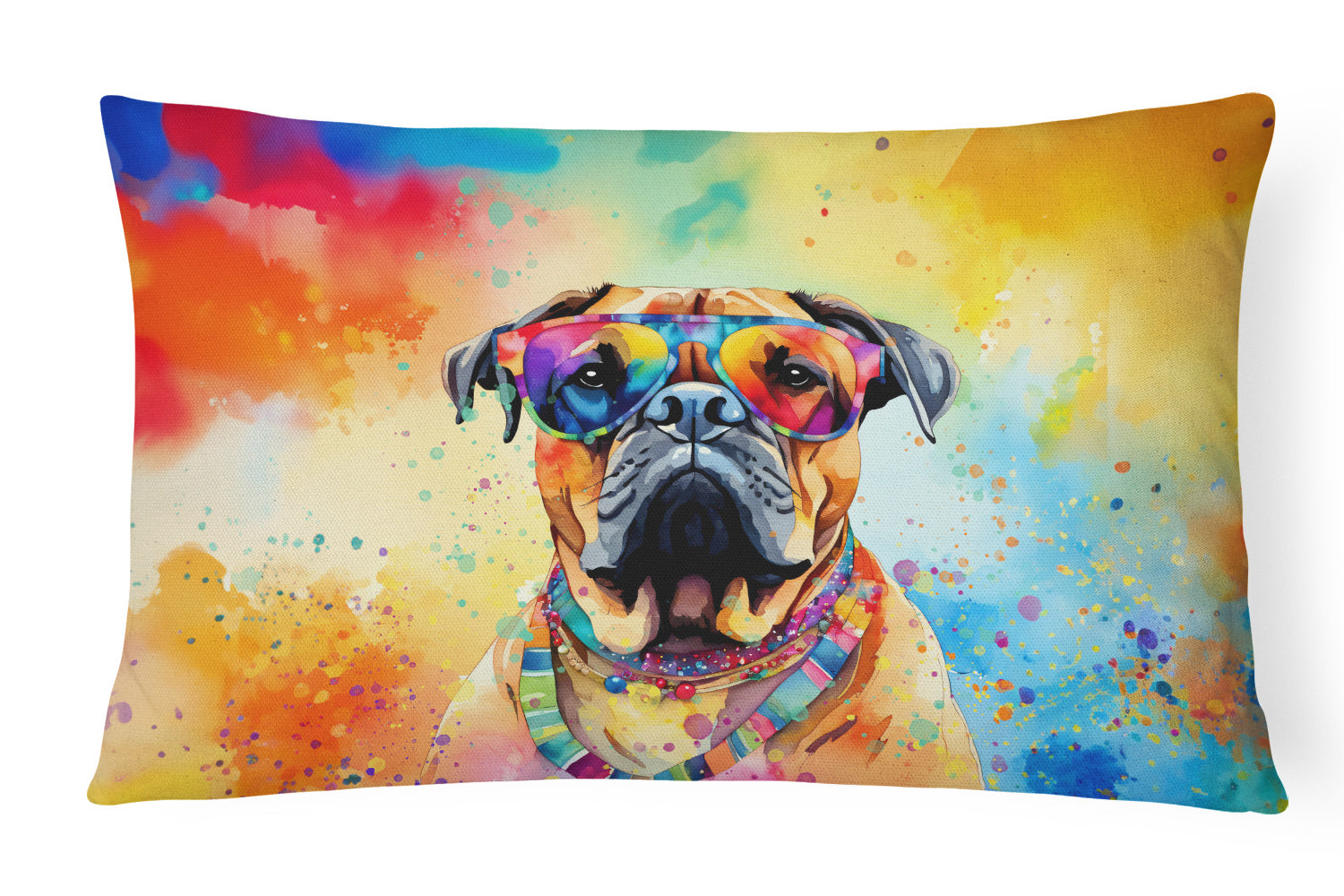 Hippie Dawg Throw Pillow Throw Pillow for Indoor Couch Bed Outdoor Patio Washable, Bullmastiff 2477,12Hx16W