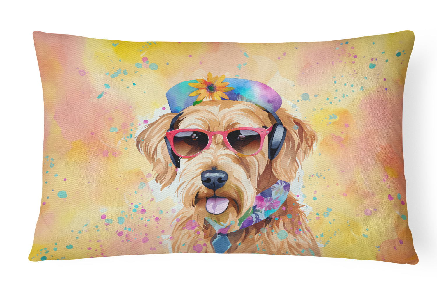 Hippie Dawg Throw Pillow Throw Pillow for Indoor Couch Bed Outdoor Patio Washable, Airedale Terrier 2449,12Hx16W