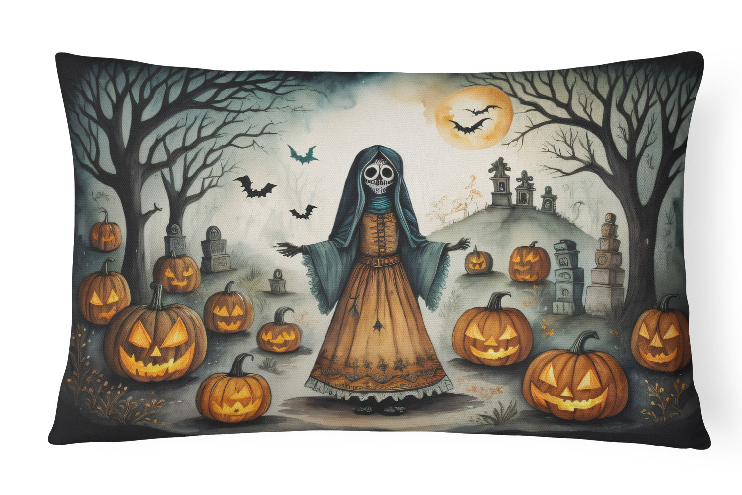 More Spooky Halloween Throw Pillow Throw Pillow for Indoor Couch Bed Outdoor Patio Washable, La Llorona Skeleton 2254,12Hx16W