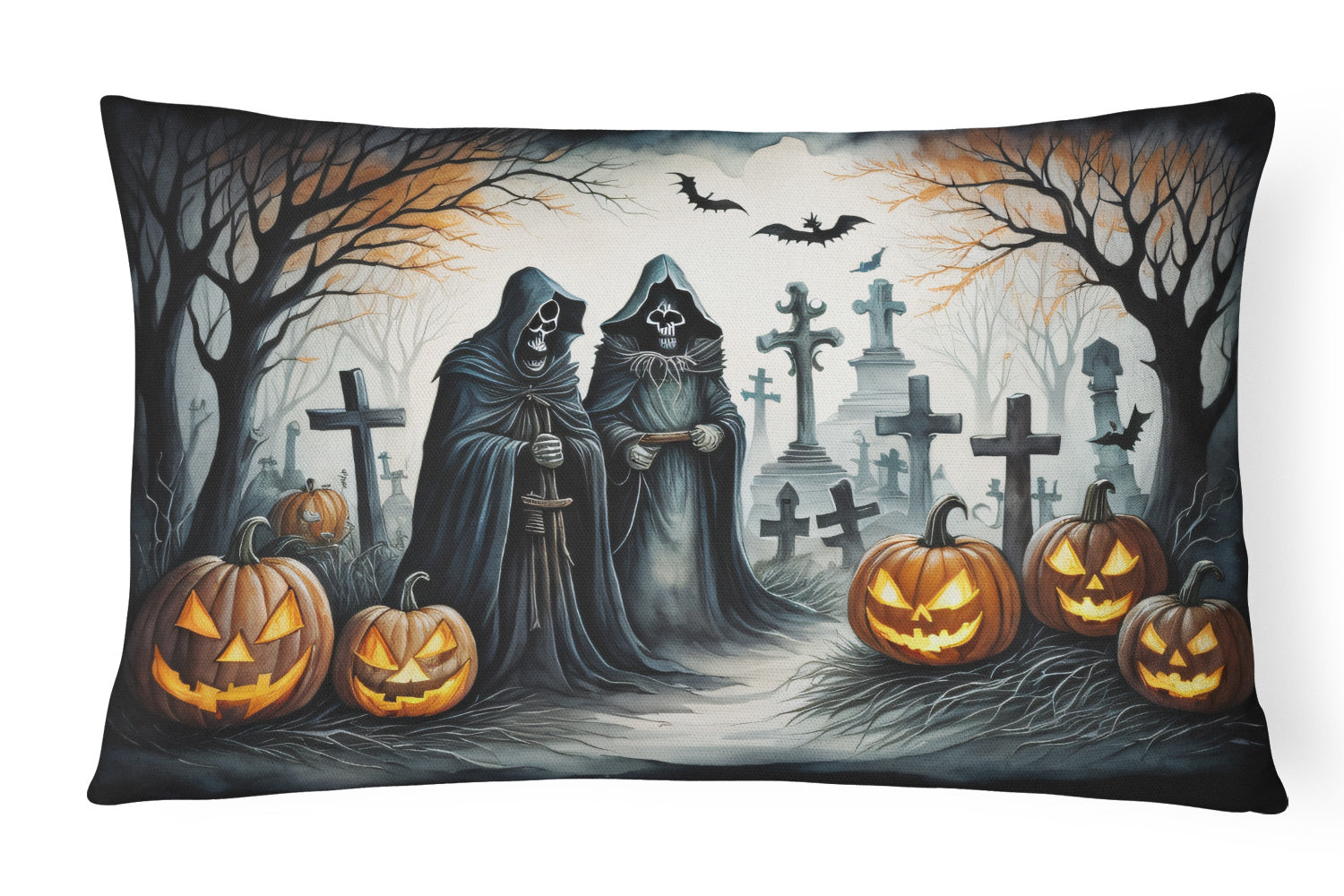 More Spooky Halloween Throw Pillow Throw Pillow for Indoor Couch Bed Outdoor Patio Washable, The Grim Reaper 2275,12Hx16W