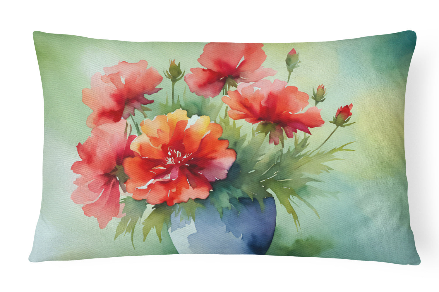 State Watercolor Flowers Throw Pillow Throw Pillow for Indoor Couch Bed Outdoor Patio Washable, Ohio Scarlet Carnations 1699,12Hx16W