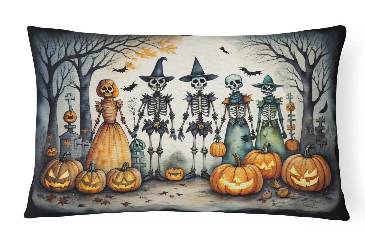 More Spooky Halloween Throw Pillow Throw Pillow for Indoor Couch Bed Outdoor Patio Washable, Calacas Skeletons 2230,12Hx16W