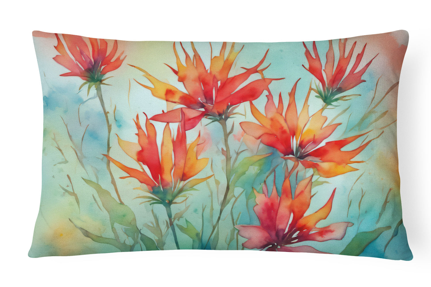 State Watercolor Flowers Throw Pillow Throw Pillow for Indoor Couch Bed Outdoor Patio Washable, Wyoming Indian Paintbrush 1718,12Hx16W