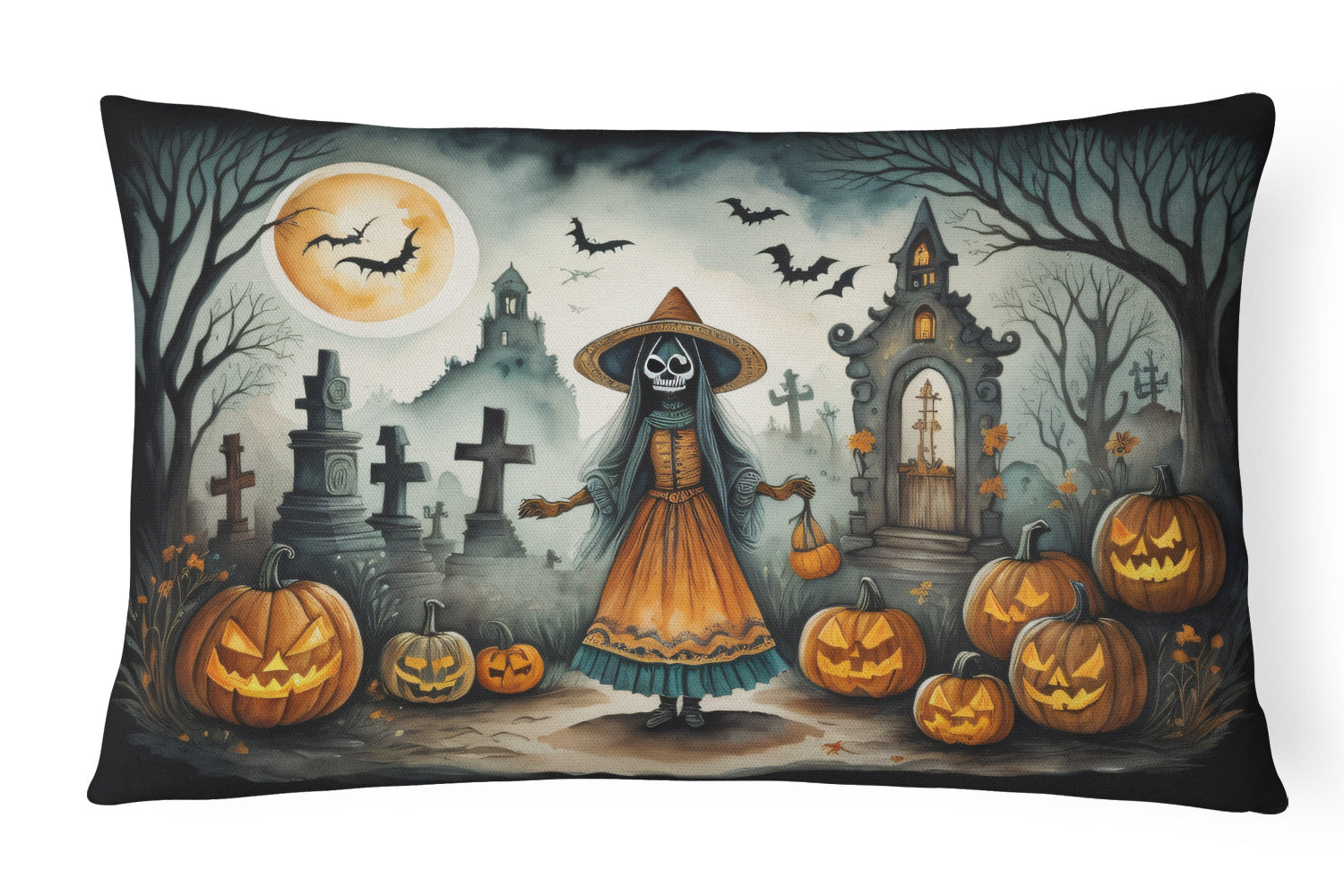 More Spooky Halloween Throw Pillow Throw Pillow for Indoor Couch Bed Outdoor Patio Washable, La Llorona Skeleton 2253,12Hx16W