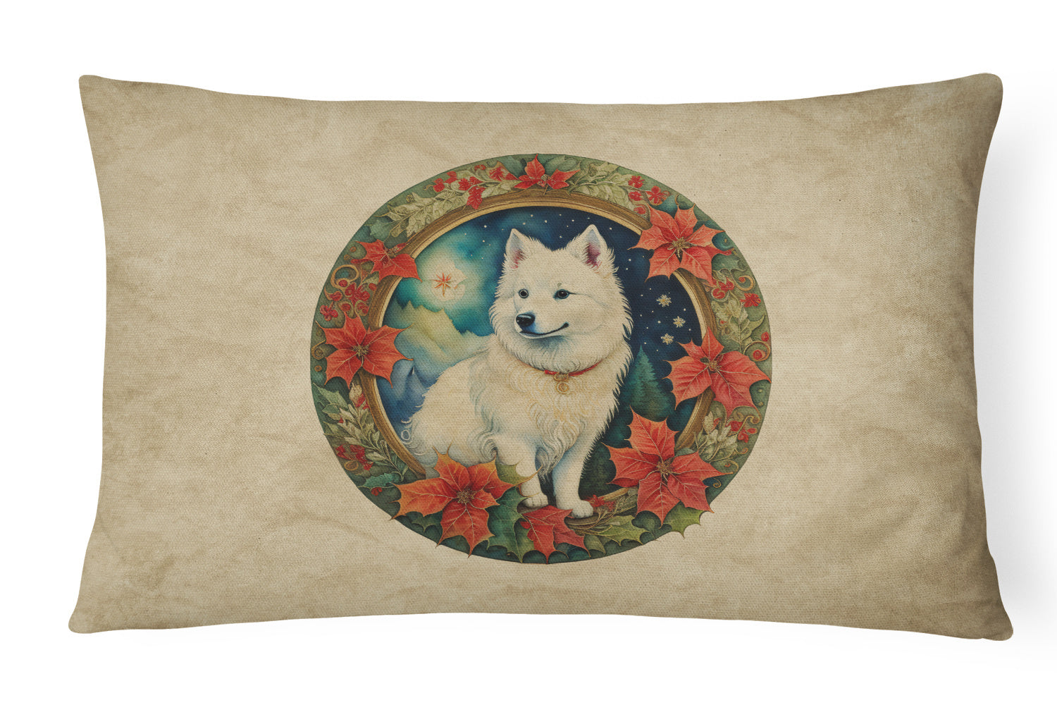 Christmas Flowers Frame Throw Pillow Throw Pillow for Indoor Couch Bed Outdoor Patio Washable, American Eskimo 2302,12Hx16W