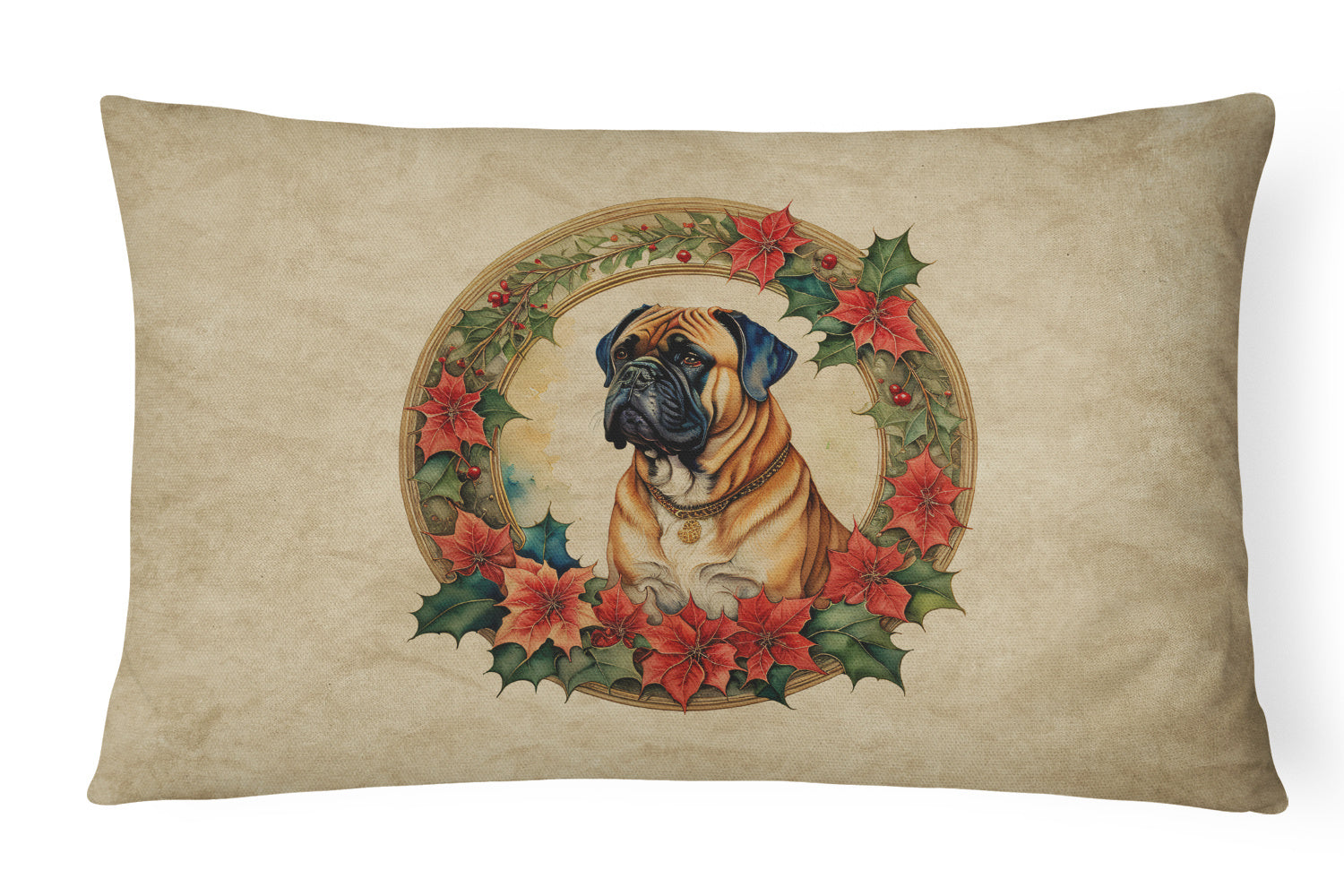 Christmas Flowers Frame Throw Pillow Throw Pillow for Indoor Couch Bed Outdoor Patio Washable, Bullmastiff 2335,12Hx16W