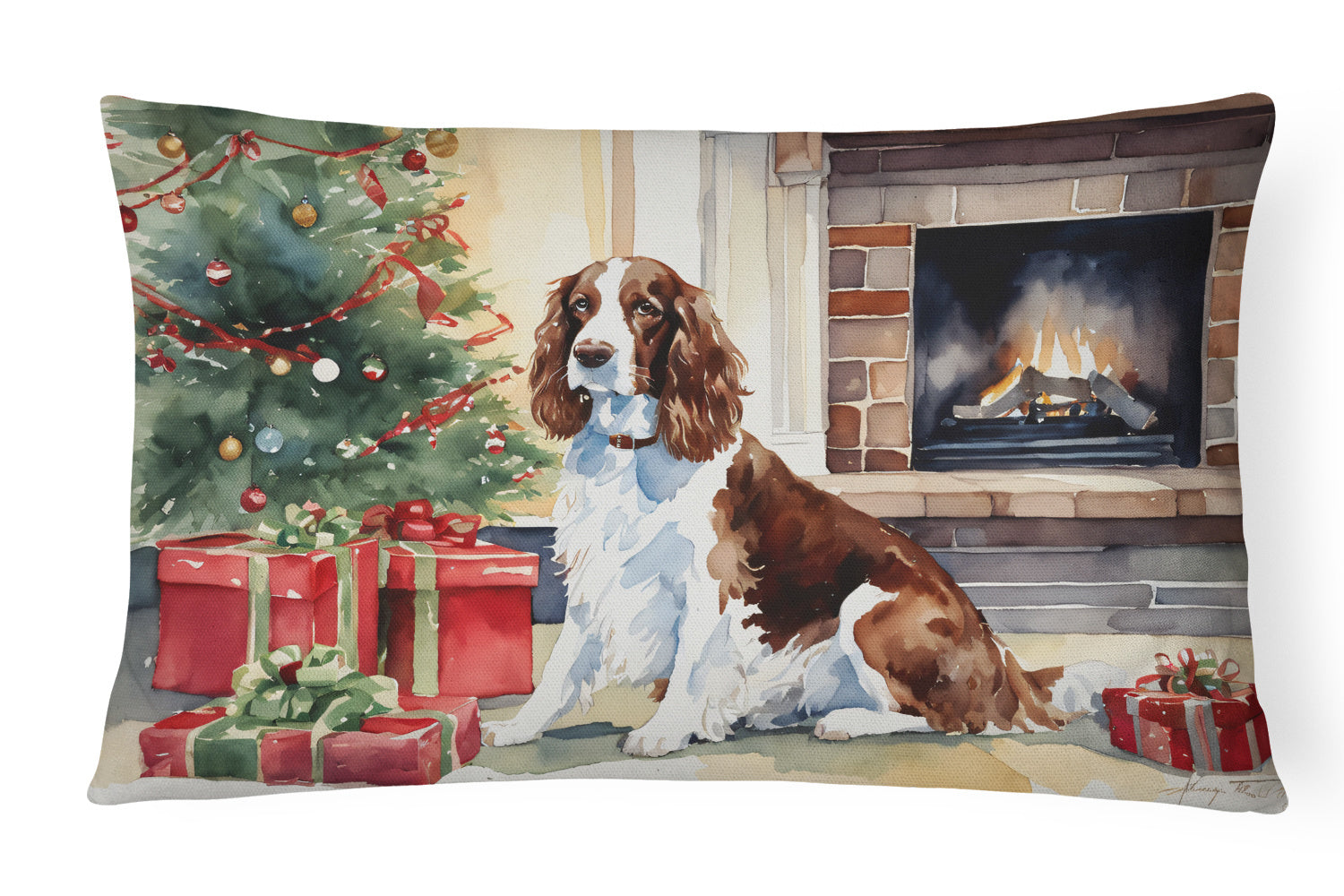 Cozy Christmas Throw Pillow Throw Pillow for Indoor Couch Bed Outdoor Patio Washable, Welsh Springer Spaniel 2761,12Hx16W