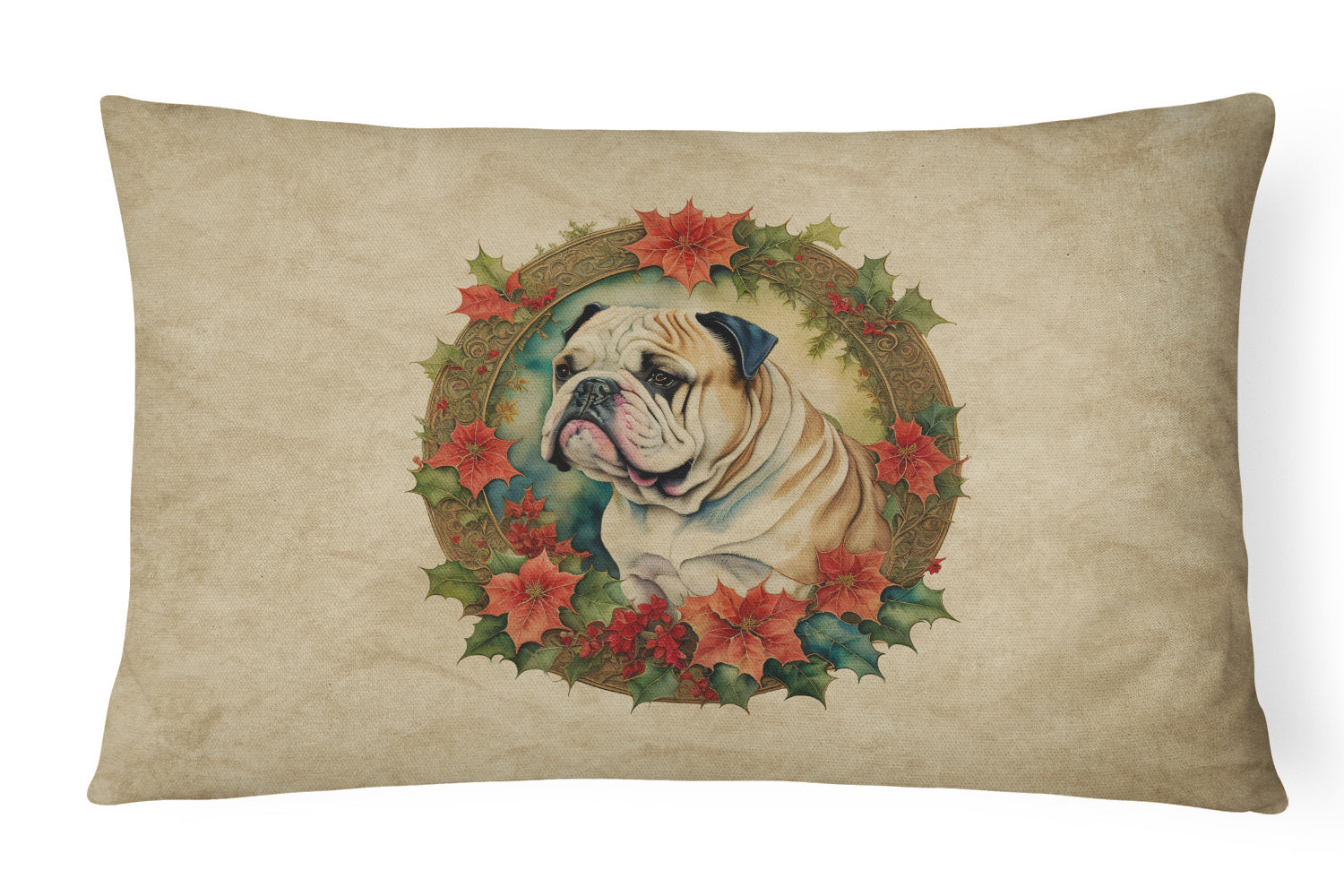 Christmas Flowers Frame Throw Pillow Throw Pillow for Indoor Couch Bed Outdoor Patio Washable, Bulldog, English 2334,12Hx16W