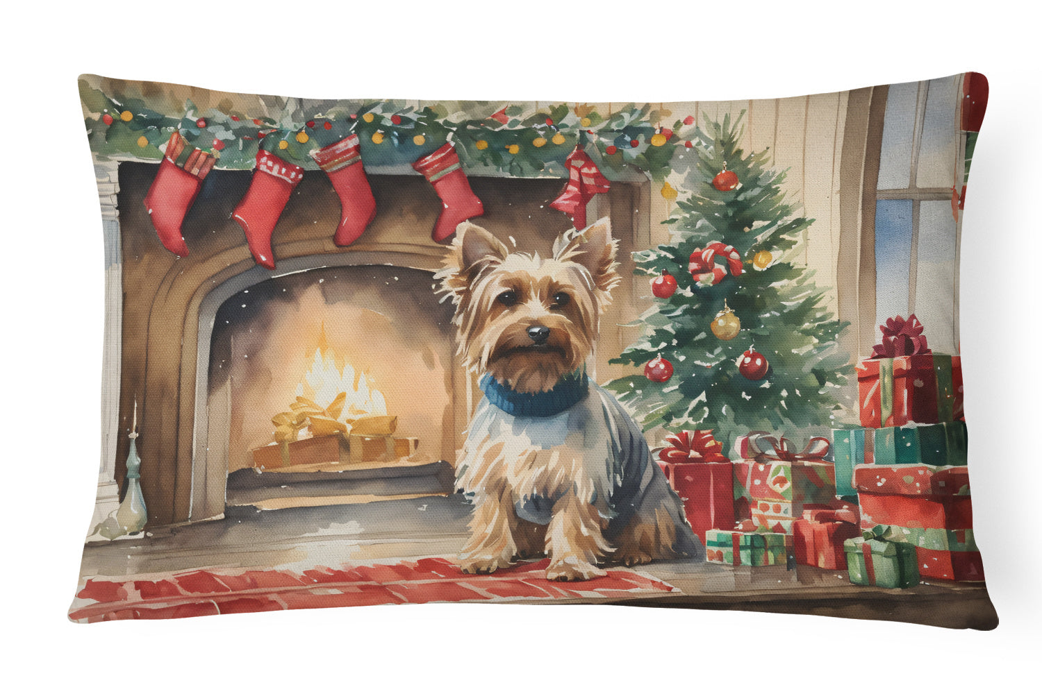 Cozy Christmas Throw Pillow Throw Pillow for Indoor Couch Bed Outdoor Patio Washable, Silky Terrier 2755,12Hx16W