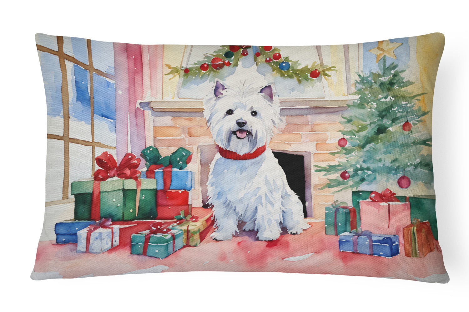 Cozy Christmas Throw Pillow Throw Pillow for Indoor Couch Bed Outdoor Patio Washable, Westie 2763,12Hx16W