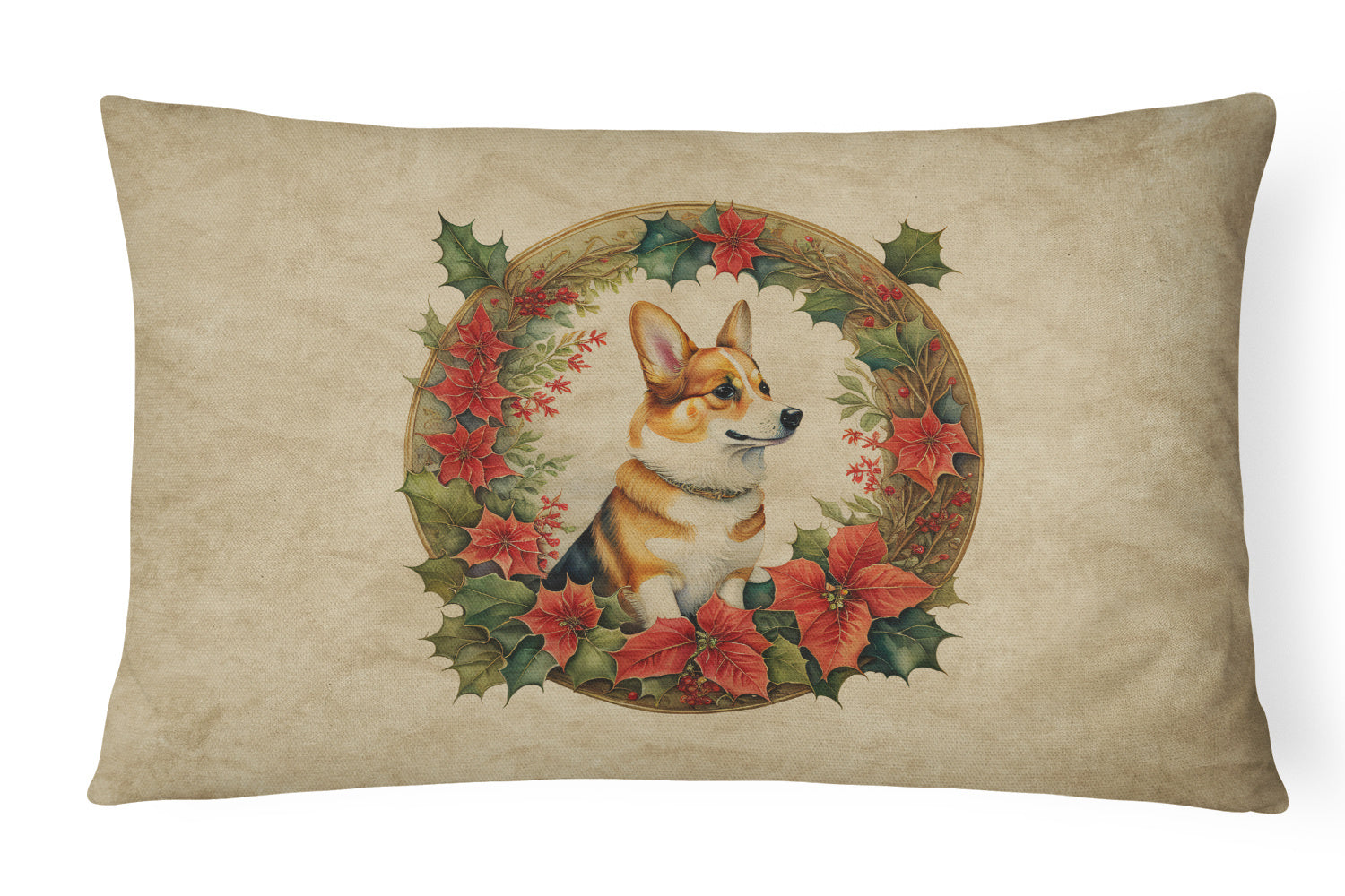 Christmas Flowers Frame Throw Pillow Throw Pillow for Indoor Couch Bed Outdoor Patio Washable, Corgi 2350,12Hx16W