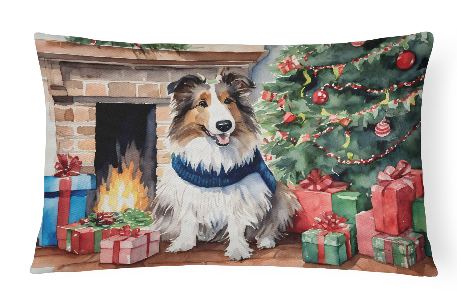 Cozy Christmas Throw Pillow Throw Pillow for Indoor Couch Bed Outdoor Patio Washable, Sheltie 2749,12Hx16W