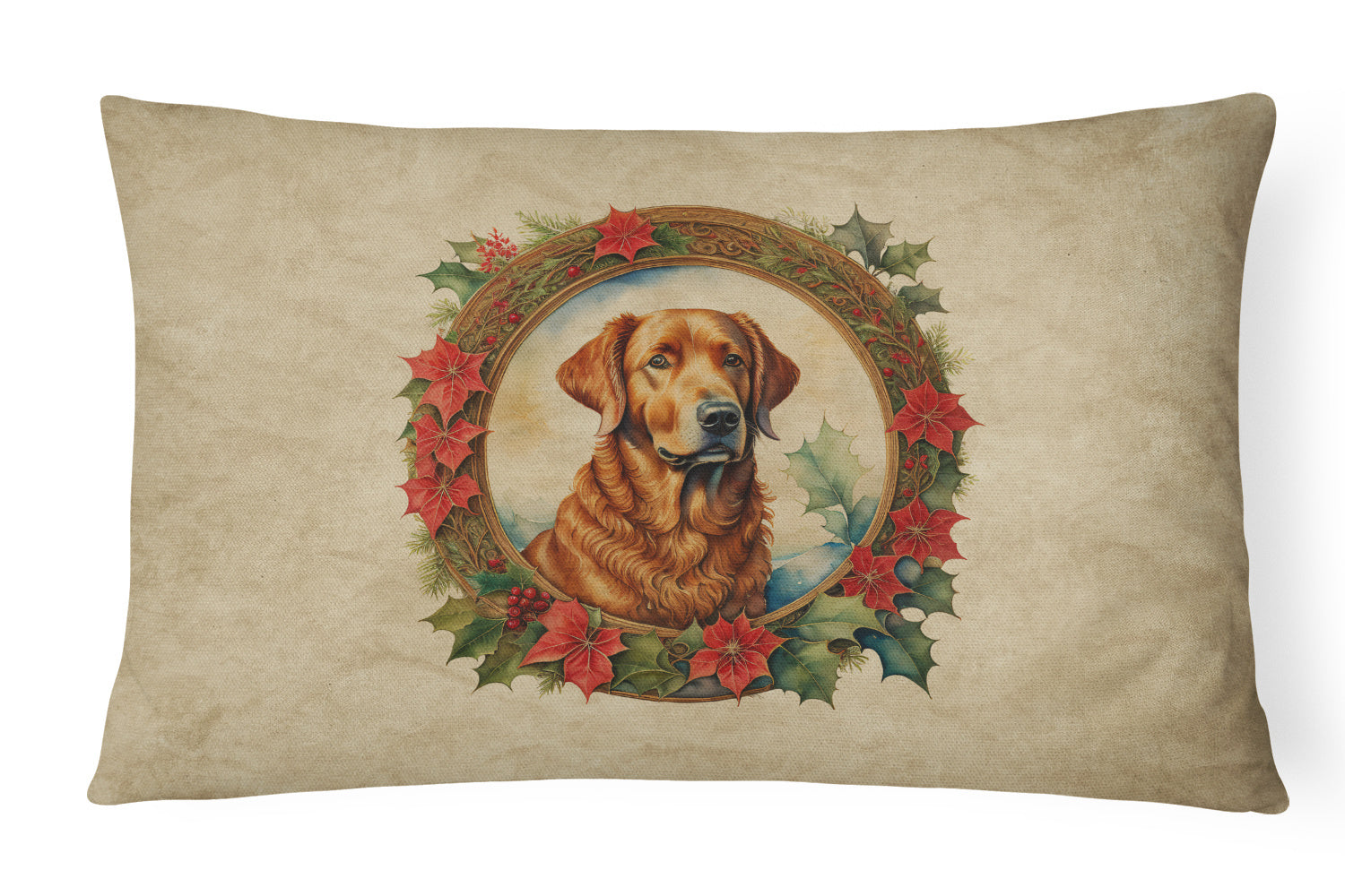 Christmas Flowers Frame Throw Pillow Throw Pillow for Indoor Couch Bed Outdoor Patio Washable, Chesapeake Bay Retriever 2340,12Hx16W