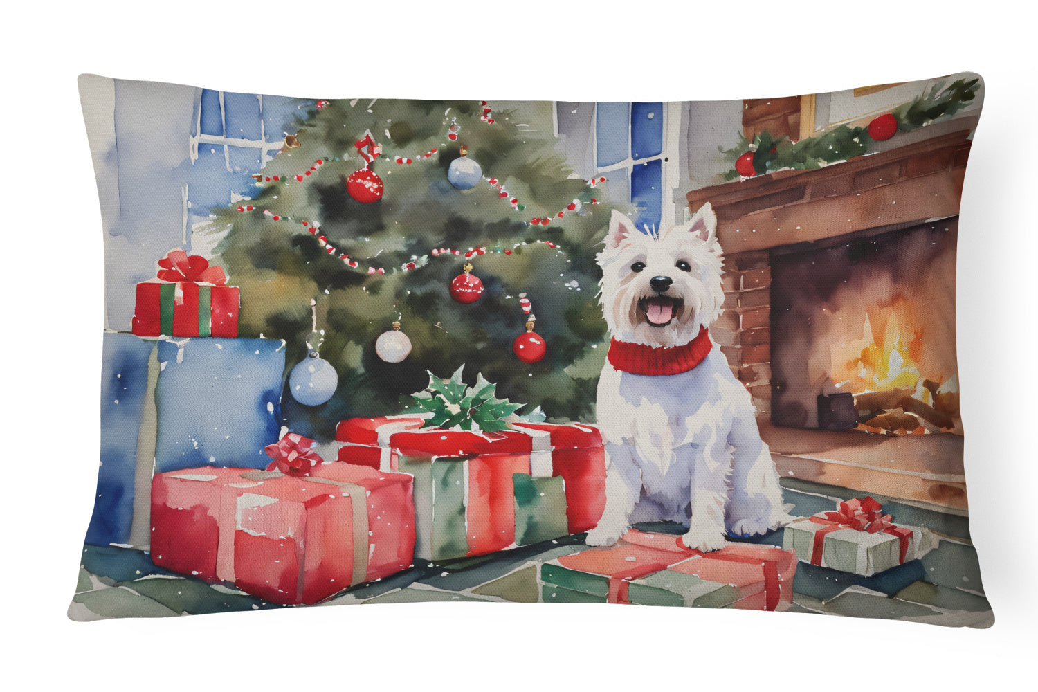 Cozy Christmas Throw Pillow Throw Pillow for Indoor Couch Bed Outdoor Patio Washable, Westie 2765,12Hx16W