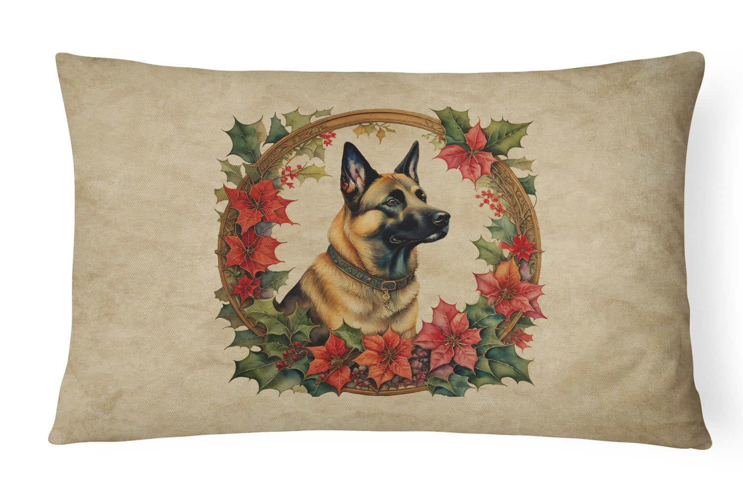 Christmas Flowers Frame Throw Pillow Throw Pillow for Indoor Couch Bed Outdoor Patio Washable, Belgian Malinois 2316,12Hx16W