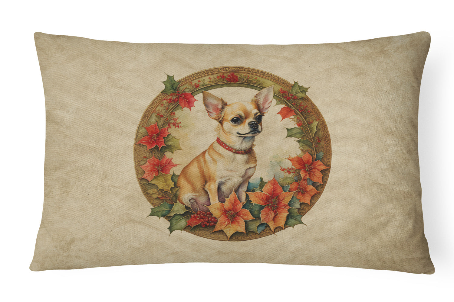 Christmas Flowers Frame Throw Pillow Throw Pillow for Indoor Couch Bed Outdoor Patio Washable, Chihuahua 2341,12Hx16W