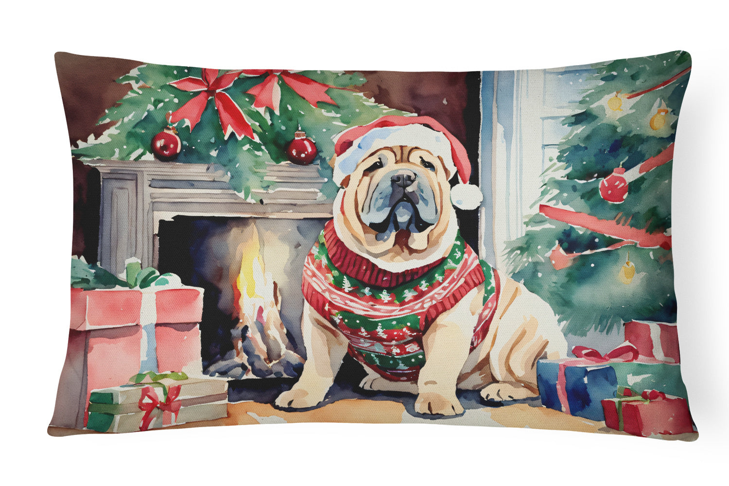 Cozy Christmas Throw Pillow Throw Pillow for Indoor Couch Bed Outdoor Patio Washable, Shar Pei 2746,12Hx16W