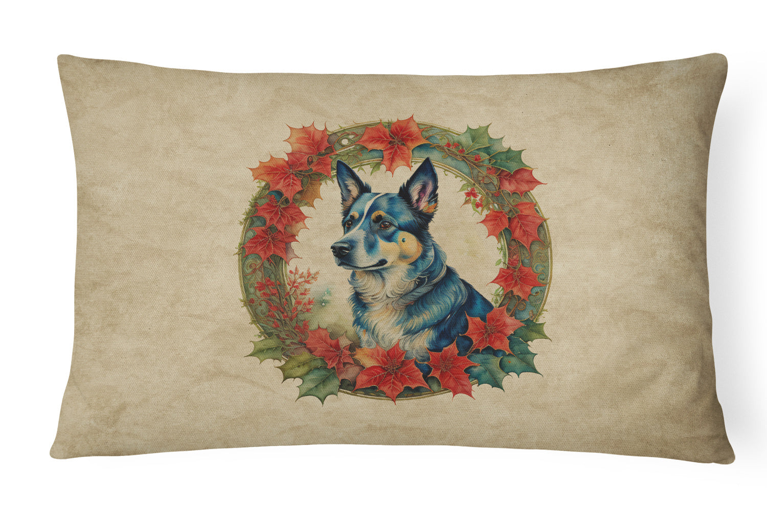 Christmas Flowers Frame Throw Pillow Throw Pillow for Indoor Couch Bed Outdoor Patio Washable, Australian Cattle Dog 2307,12Hx16W