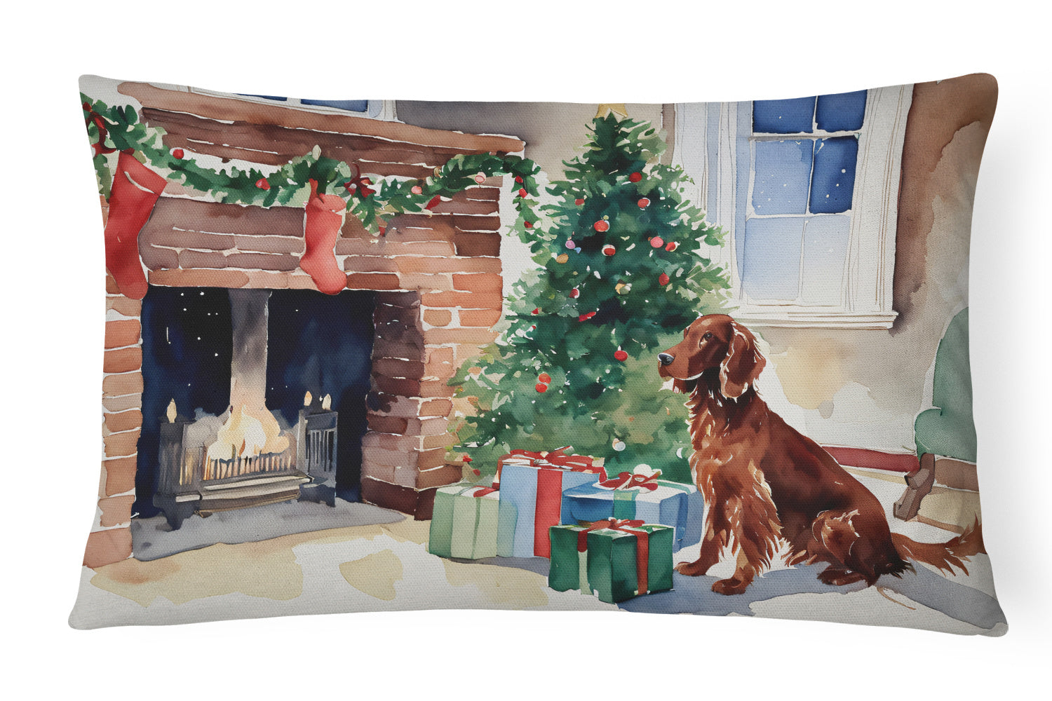 Cozy Christmas Throw Pillow Throw Pillow for Indoor Couch Bed Outdoor Patio Washable, Irish Setter 2677,12Hx16W