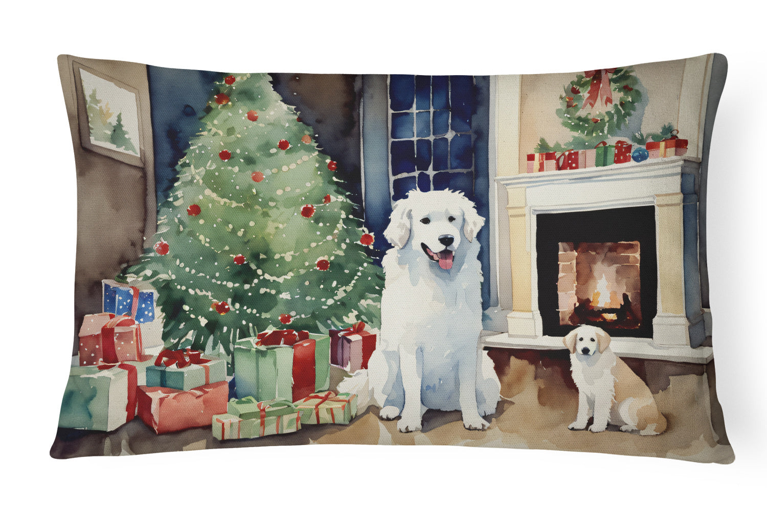 Cozy Christmas Throw Pillow Throw Pillow for Indoor Couch Bed Outdoor Patio Washable, Kuvasz 2693,12Hx16W