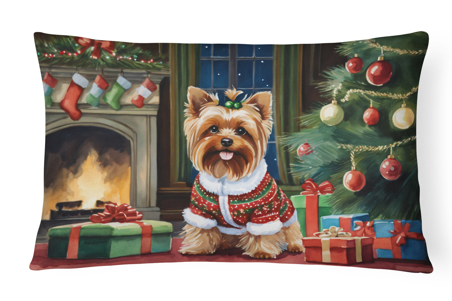 Cozy Christmas Throw Pillow Throw Pillow for Indoor Couch Bed Outdoor Patio Washable, Yorkshire Terrier 2769,12Hx16W