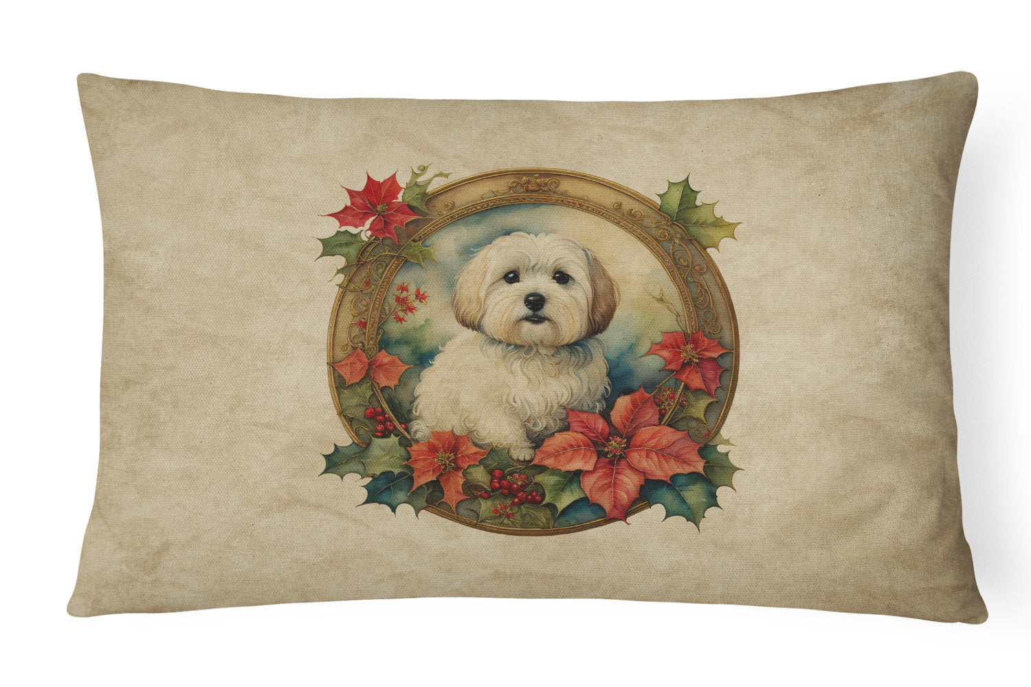 Christmas Flowers Frame Throw Pillow Throw Pillow for Indoor Couch Bed Outdoor Patio Washable, Coton De Tulear 2351,12Hx16W