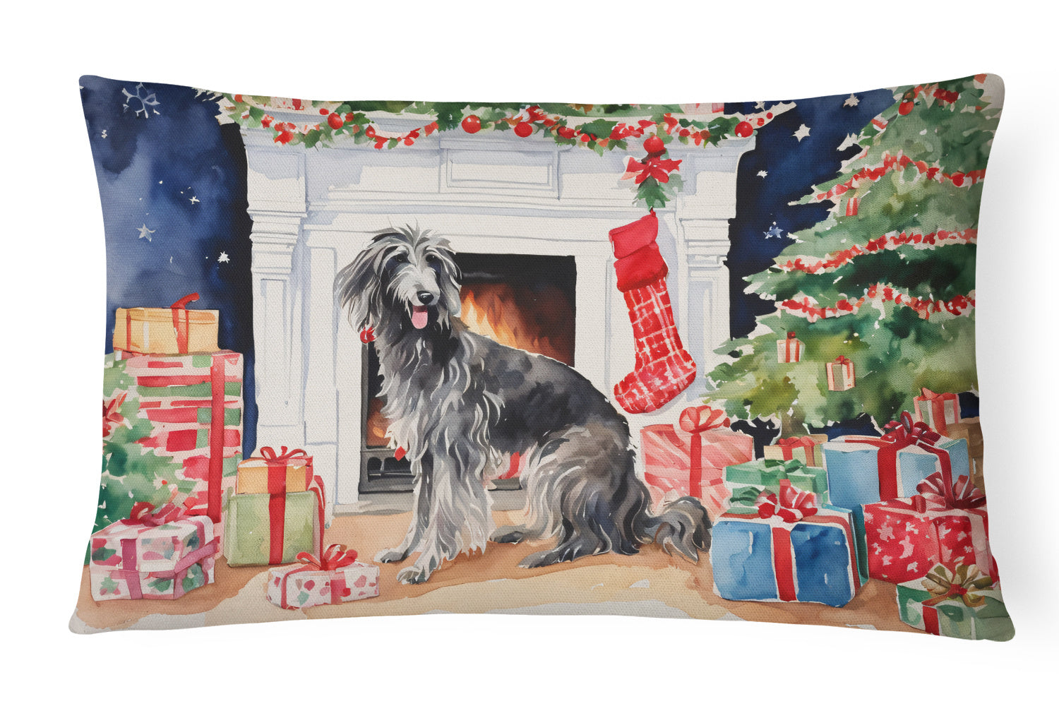 Cozy Christmas Throw Pillow Throw Pillow for Indoor Couch Bed Outdoor Patio Washable, Scottish Deerhound 2742,12Hx16W