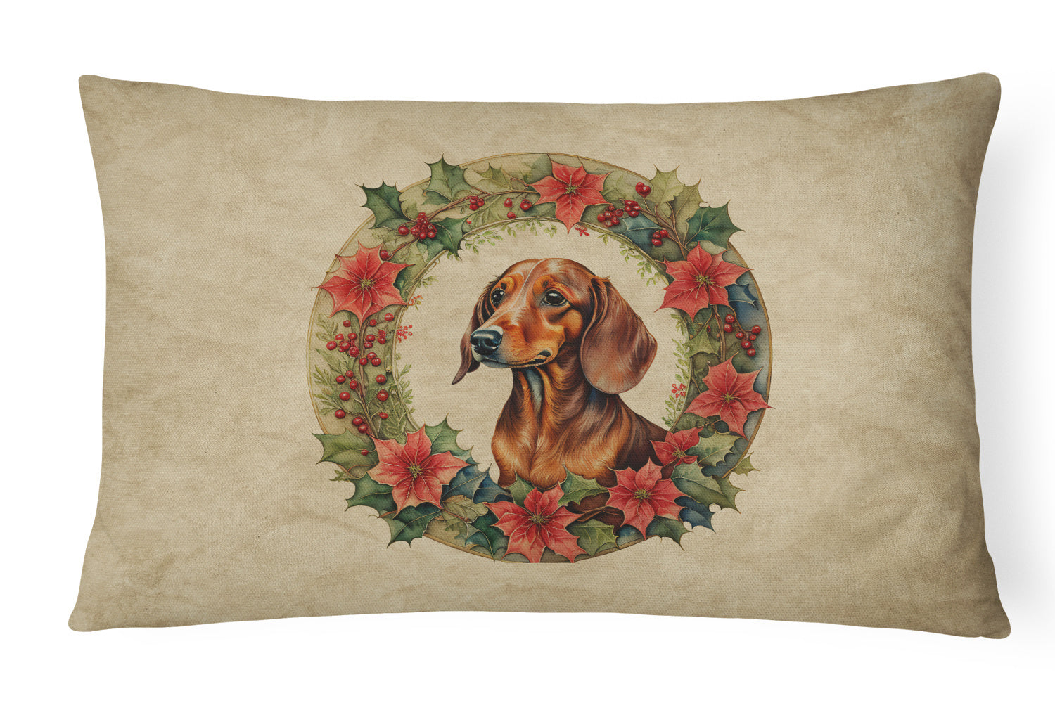 Christmas Flowers Frame Throw Pillow Throw Pillow for Indoor Couch Bed Outdoor Patio Washable, Dachshund 2353,12Hx16W