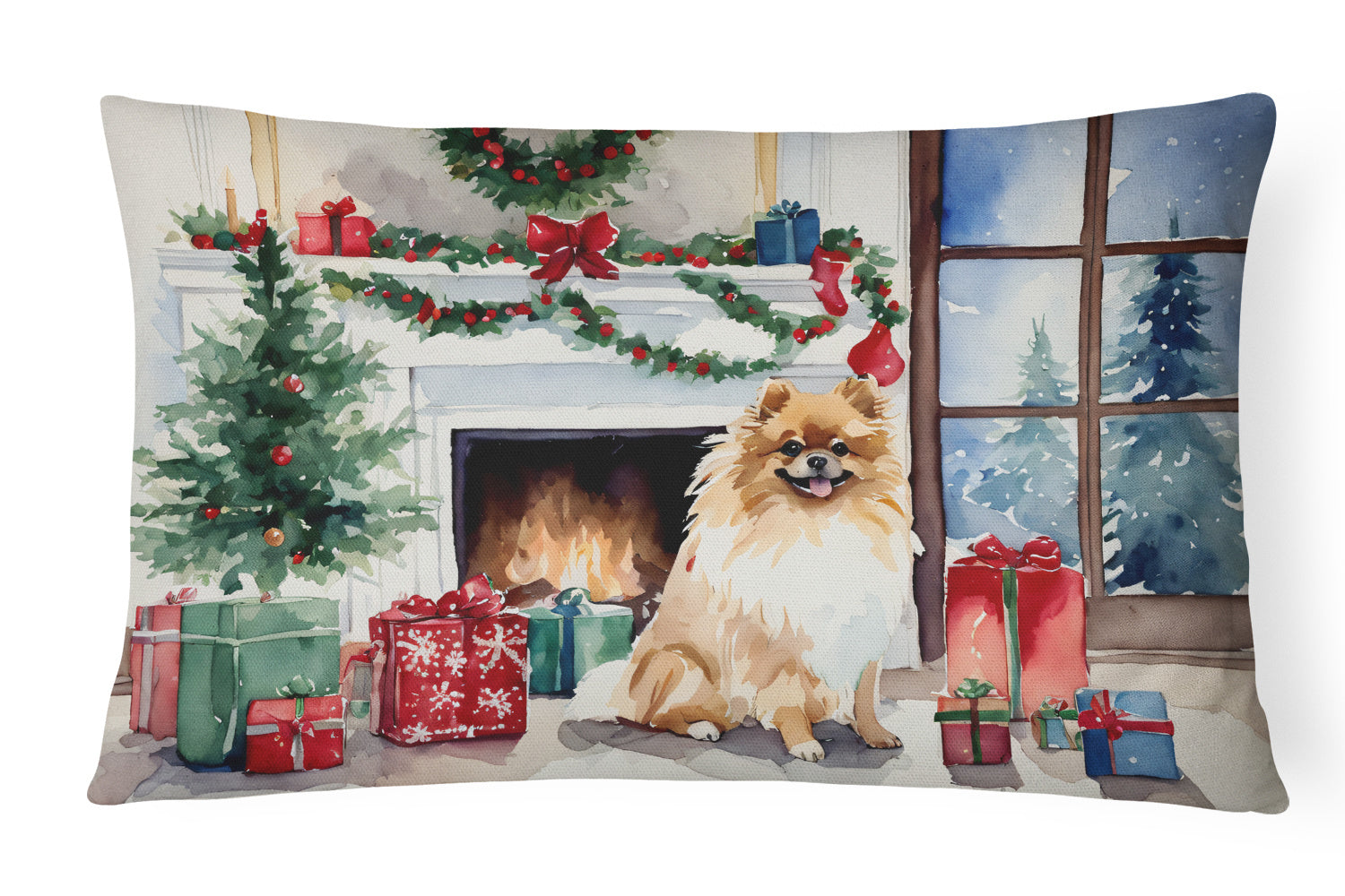 Cozy Christmas Throw Pillow Throw Pillow for Indoor Couch Bed Outdoor Patio Washable, Pomeranian 2722,12Hx16W