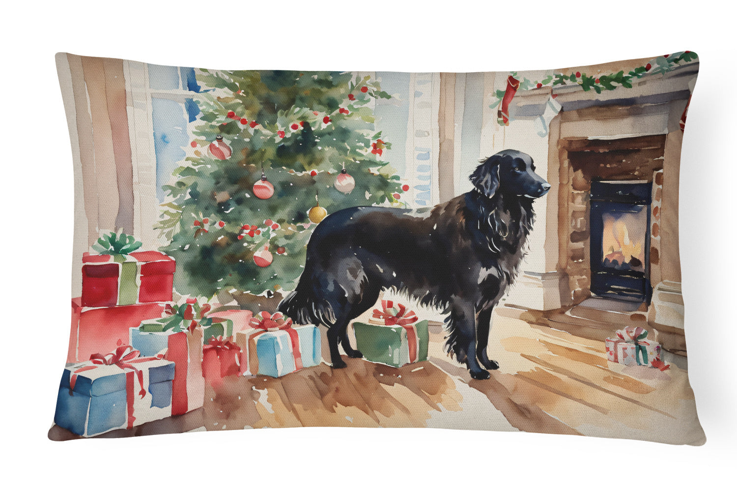 Cozy Christmas Throw Pillow Throw Pillow for Indoor Couch Bed Outdoor Patio Washable, Flat-Coated Retriever 2658,12Hx16W