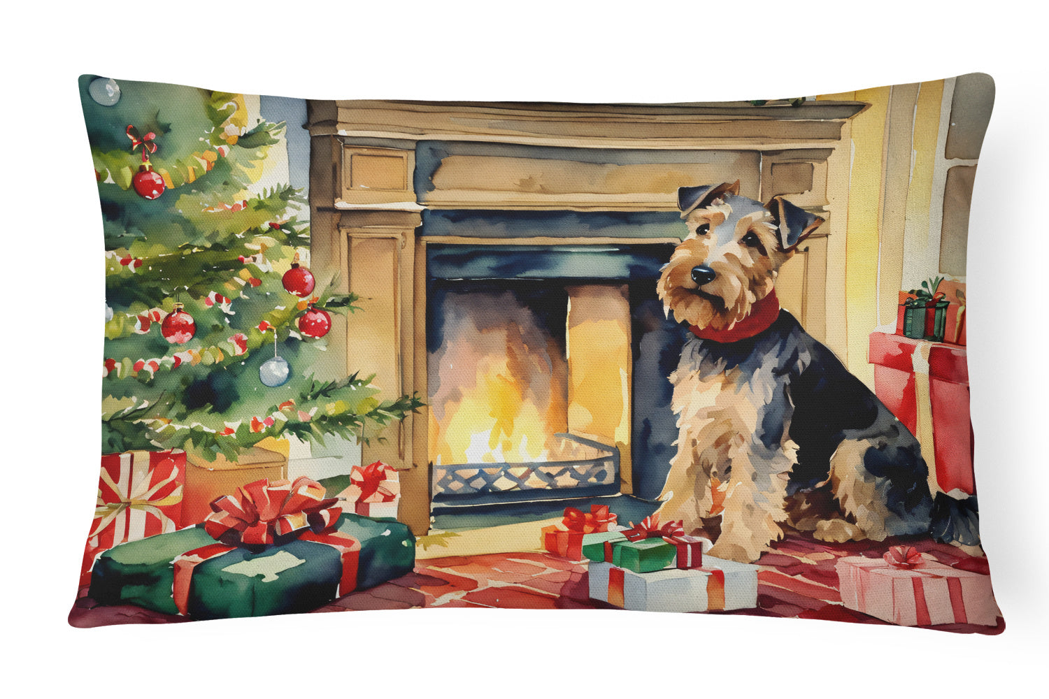 Cozy Christmas Throw Pillow Throw Pillow for Indoor Couch Bed Outdoor Patio Washable, Welsh Terrier 2762,12Hx16W