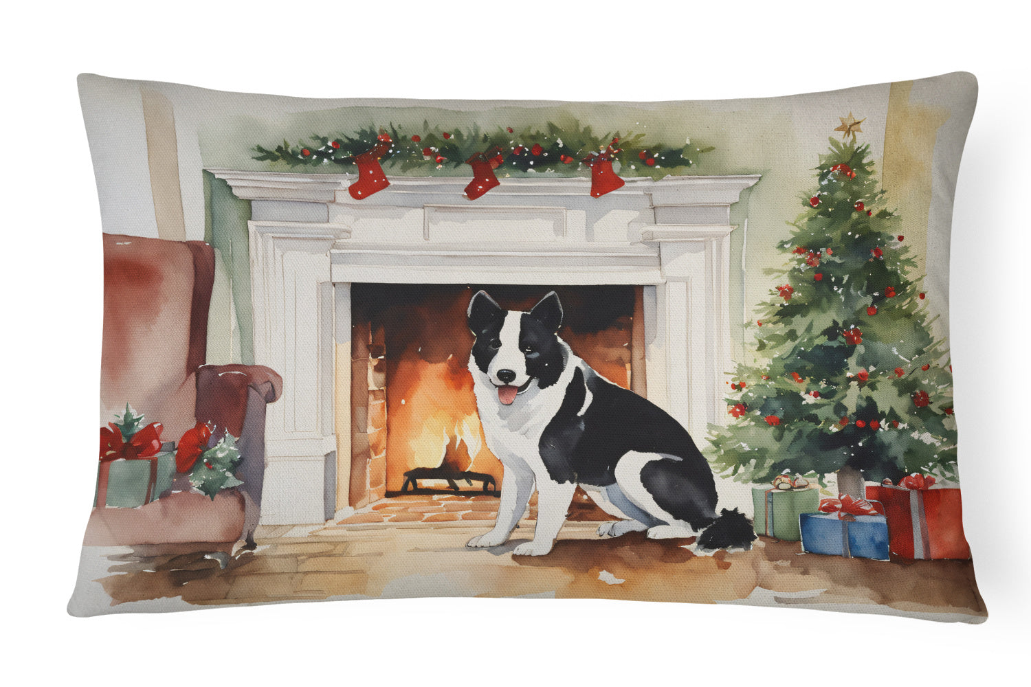 Cozy Christmas Throw Pillow Throw Pillow for Indoor Couch Bed Outdoor Patio Washable, Karelian Bear Dog 2687,12Hx16W