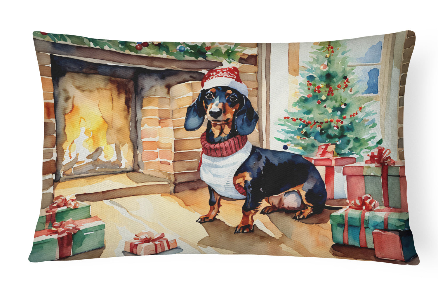 Cozy Christmas Throw Pillow Throw Pillow for Indoor Couch Bed Outdoor Patio Washable, Dachshund 2644,12Hx16W