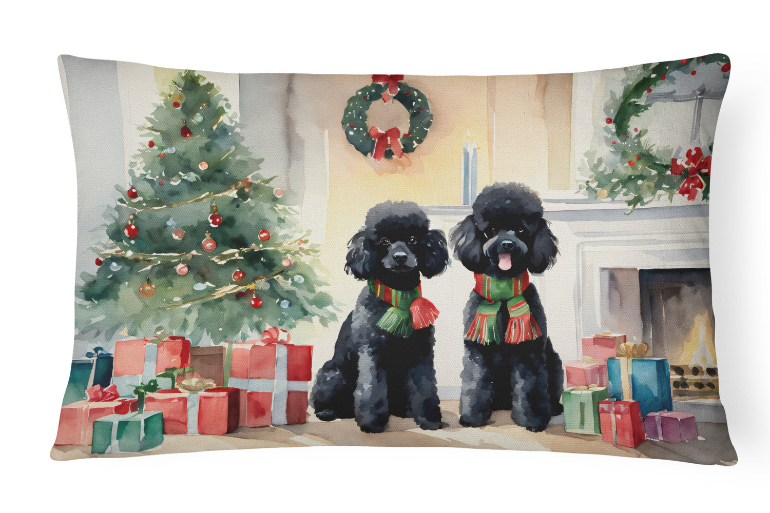 Cozy Christmas Throw Pillow Throw Pillow for Indoor Couch Bed Outdoor Patio Washable, Poodle 2725,12Hx16W