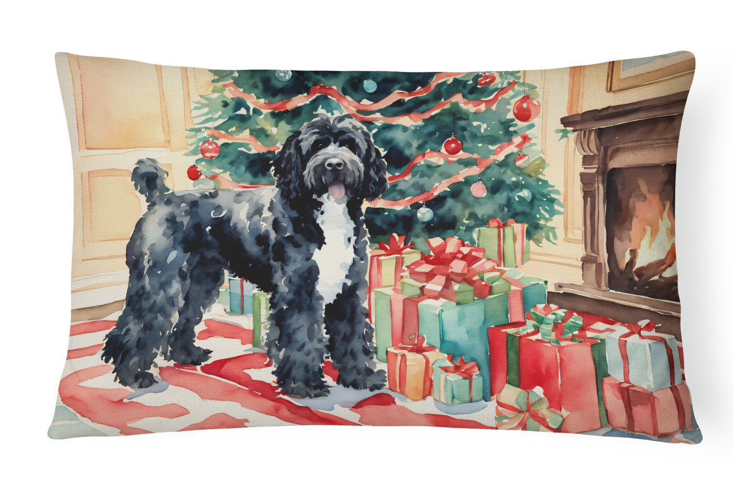 Cozy Christmas Throw Pillow Throw Pillow for Indoor Couch Bed Outdoor Patio Washable, Portuguese Water Dog 2730,12Hx16W