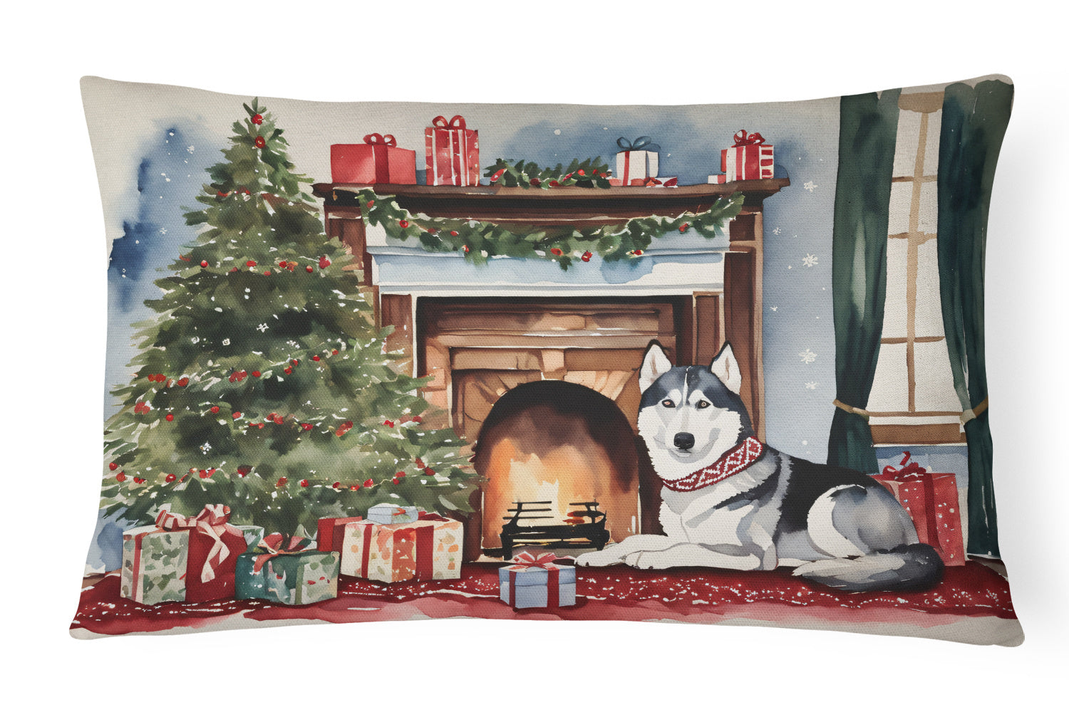 Cozy Christmas Throw Pillow Throw Pillow for Indoor Couch Bed Outdoor Patio Washable, Siberian Husky 2754,12Hx16W