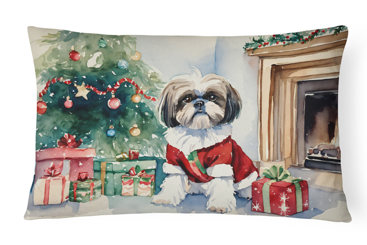 Cozy Christmas Throw Pillow Throw Pillow for Indoor Couch Bed Outdoor Patio Washable, Shih Tzu 2751,12Hx16W