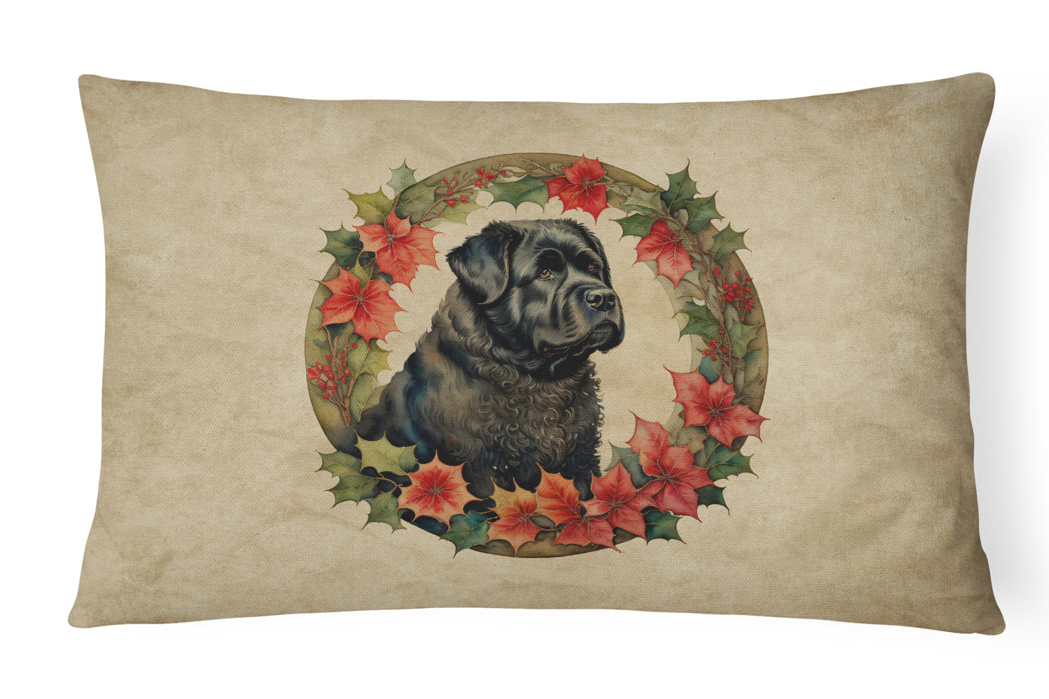 Christmas Flowers Frame Throw Pillow Throw Pillow for Indoor Couch Bed Outdoor Patio Washable, Bouvier des Flandres 2328,12Hx16W